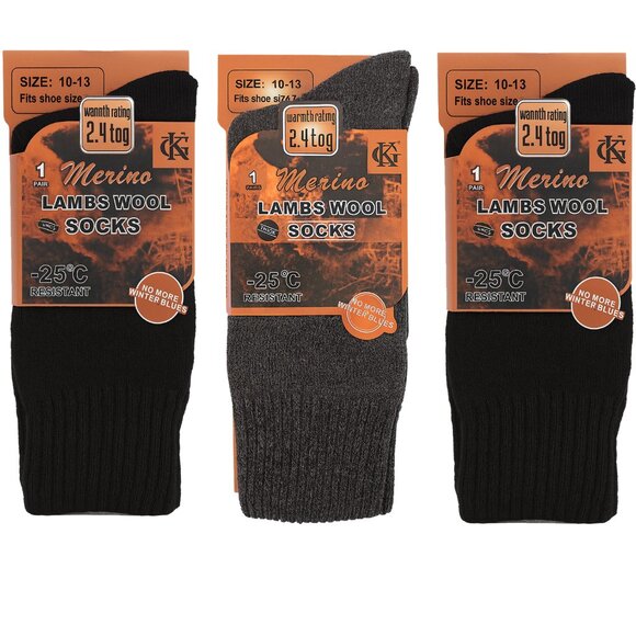 Men Merino Lamb Wool Socks, Warm Winter Thermal Hiking Socks, 3-Pack NEW - Picture 1 of 4